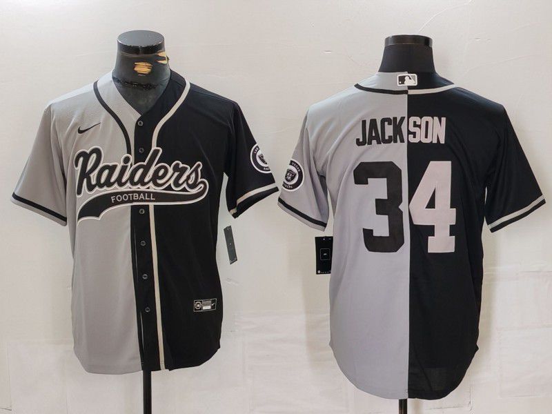 Men Oakland Raiders #34 Jackson Black grey Joint Name 2024 Nike Limited NFL Jersey style 1